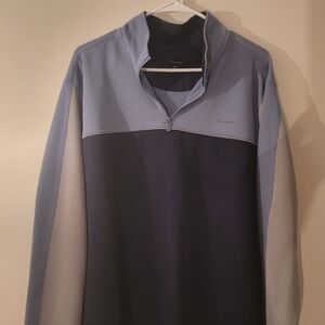 Tahari Blue and Gray Quarter-Zip Pullover